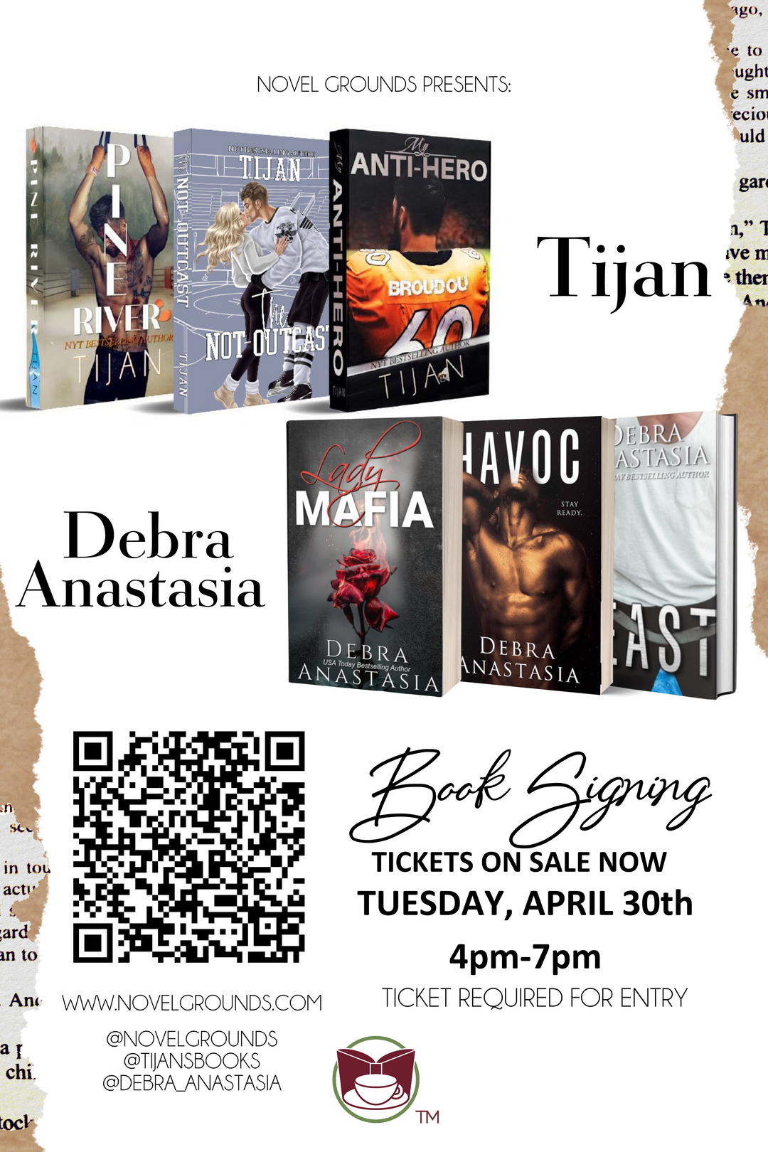 Tijan & Debra Anastasia Signing Event Ticket - April 30th - 4-7pm