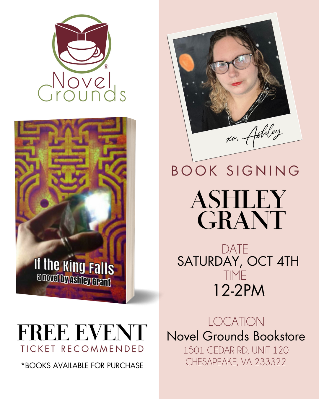 Ashley Grant Signing Event Ticket - October 4th