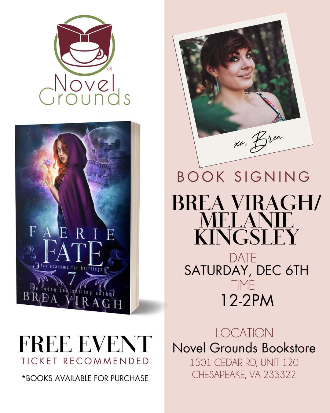 Brea Viragh/Melanie Kinglsey Signing Event Ticket - December 6th