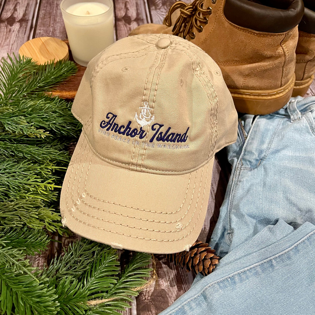 Catherine Cowles - Anchor Island Embroidered Distressed Dad Hat