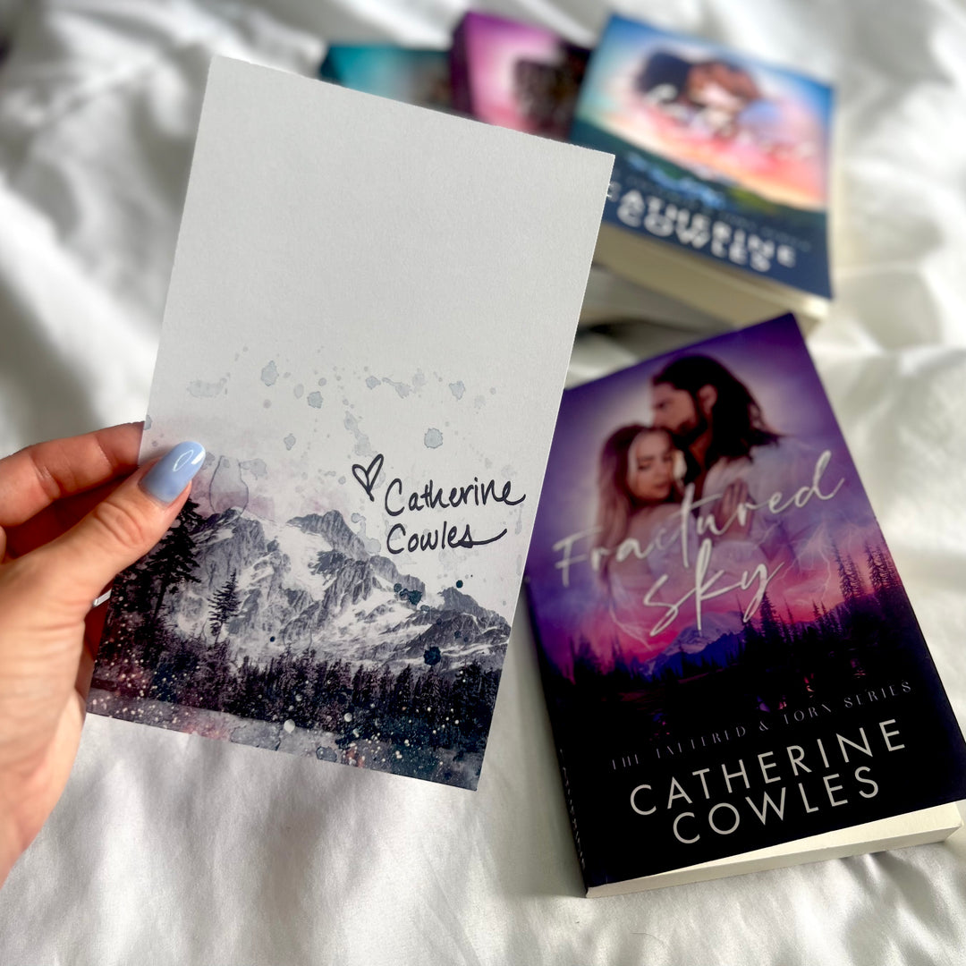 Catherine Cowles- Acuarela Montañas Novela Nota-Impresión de superposición firmada digitalmente