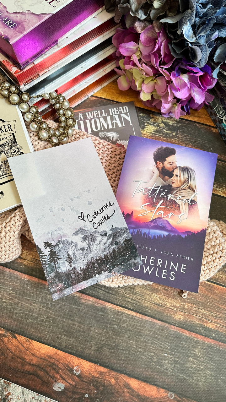 Catherine Cowles- Acuarela Montañas Novela Nota-Impresión de superposición firmada digitalmente