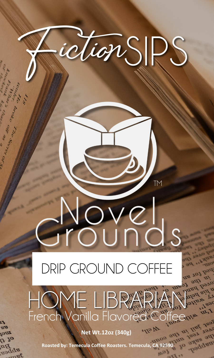 an open book with a cup of coffee on top of it