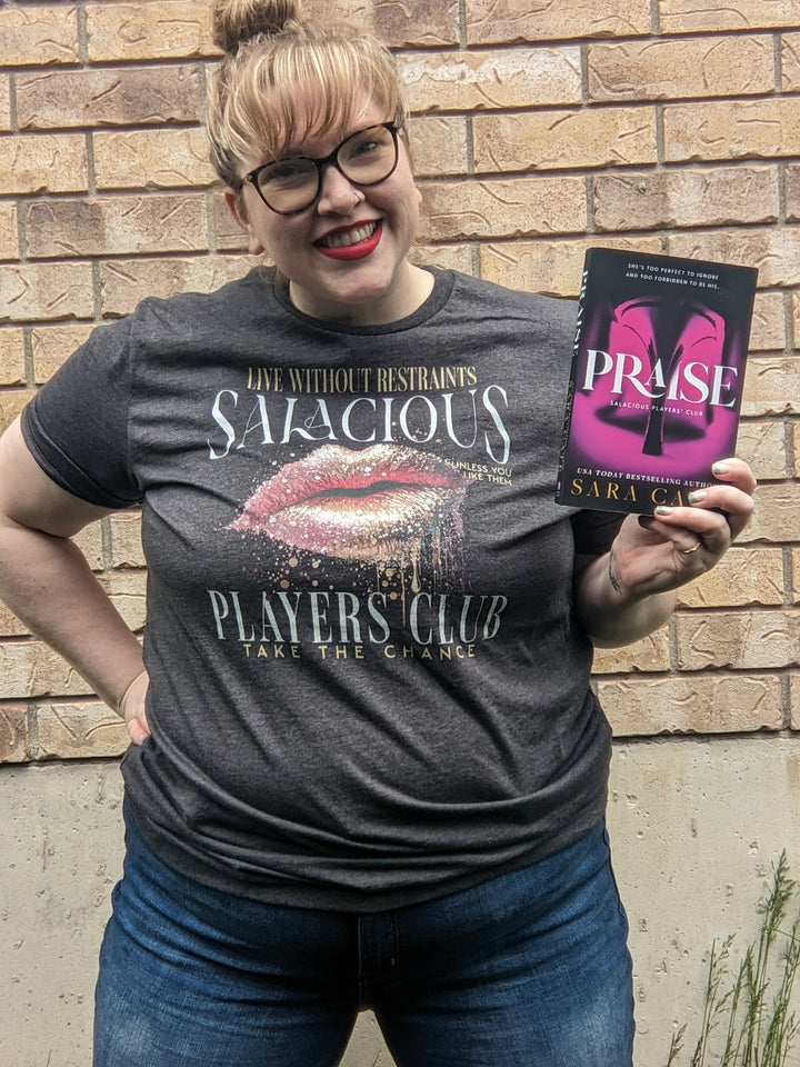 Sara Cate: Salacious Players Club Unisex t-shirt - Novel Grounds