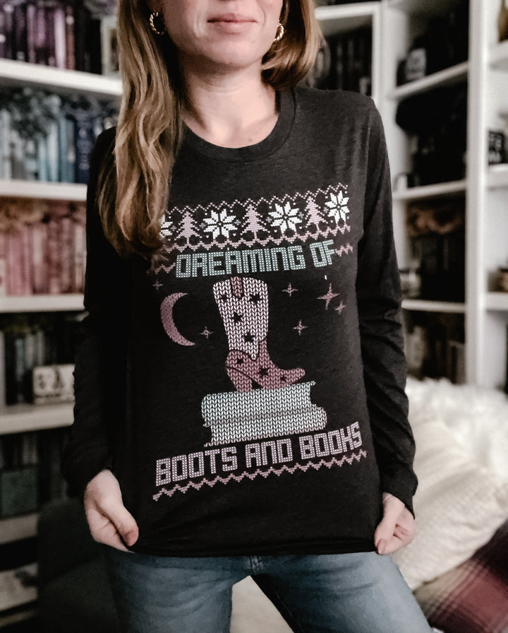 Boots and Books Holiday Unisex Long Sleeve Tee