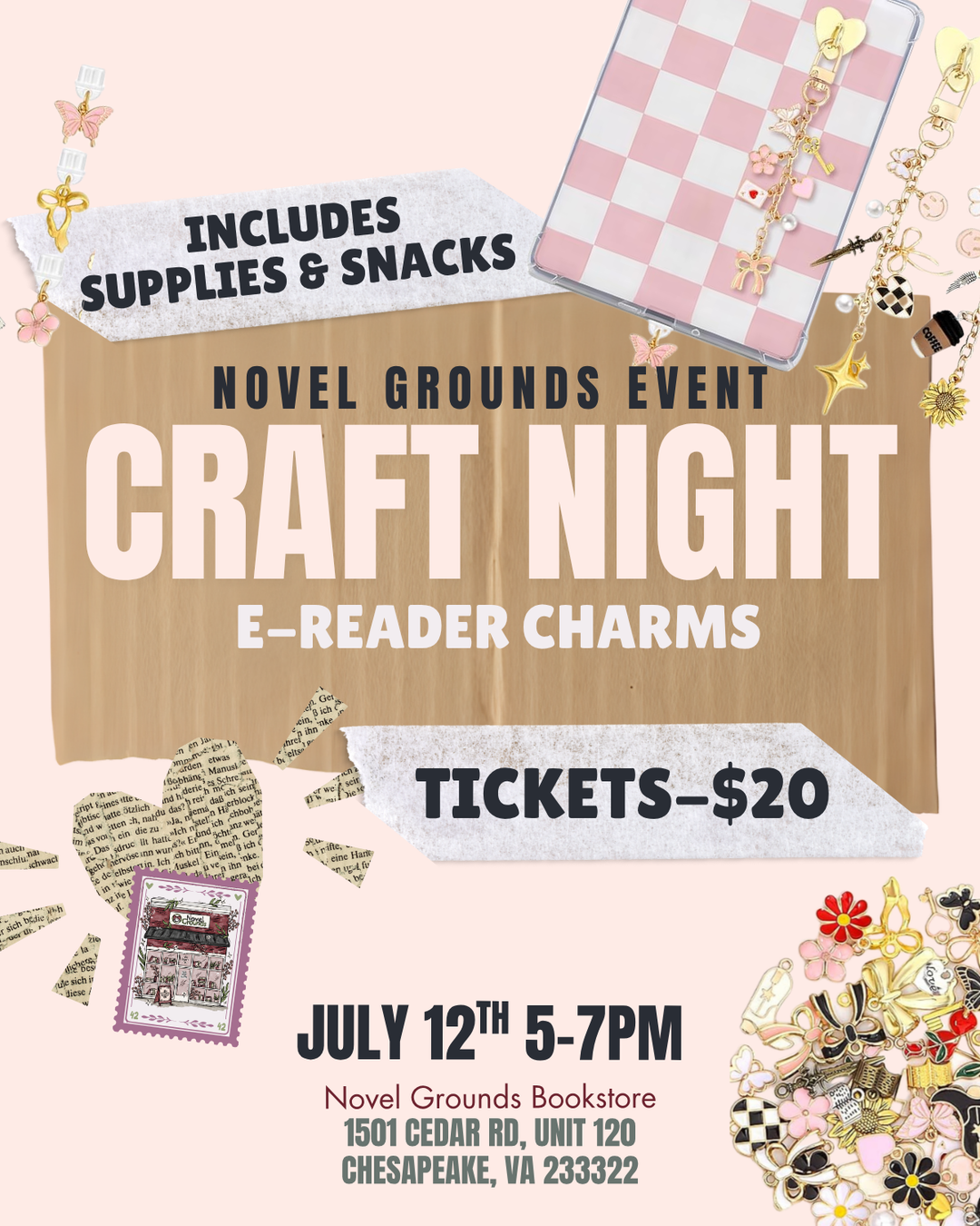 Craft Night- EReader Charms 7/12