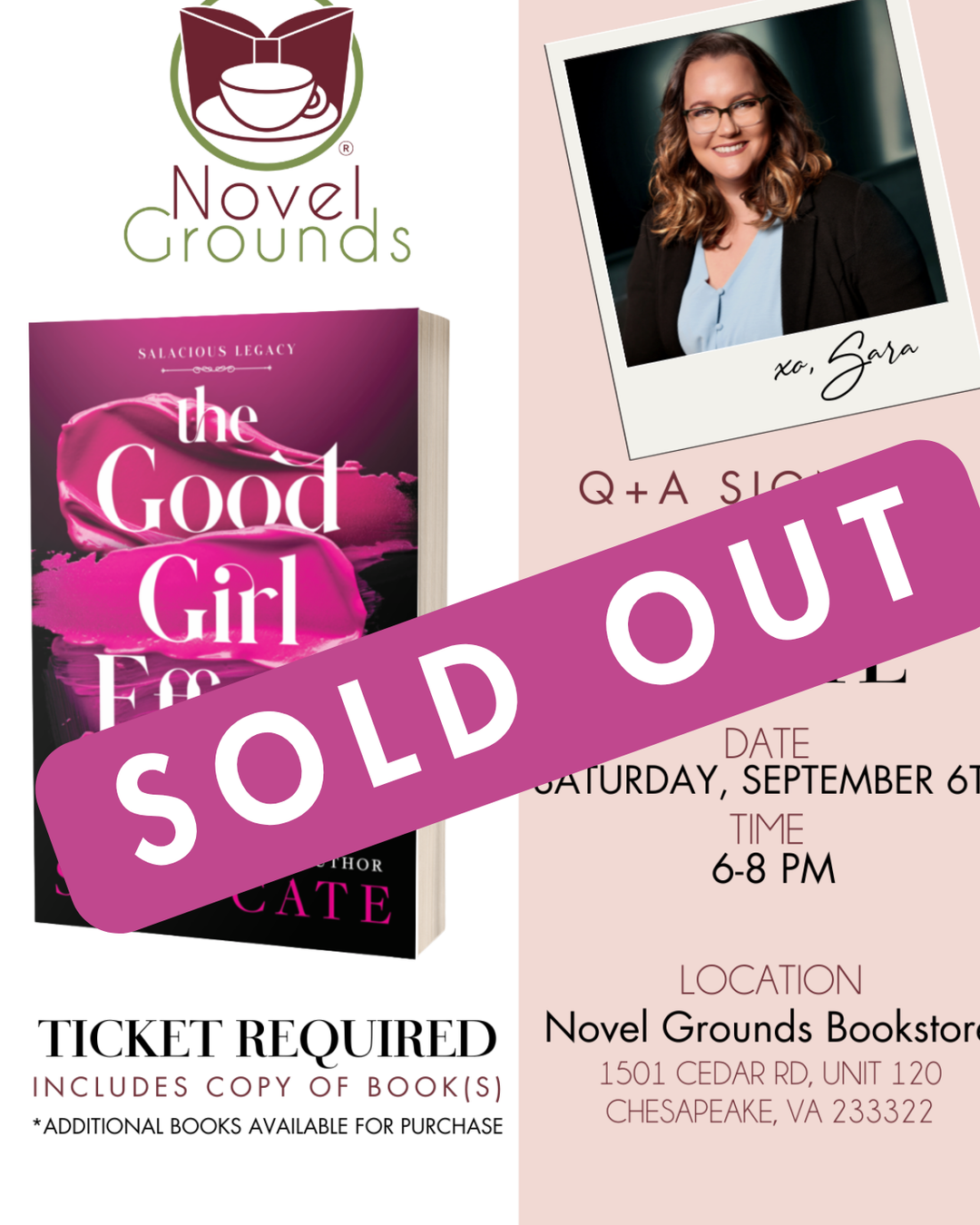 Author Signing - Sara Cate September 6th 6-8pm