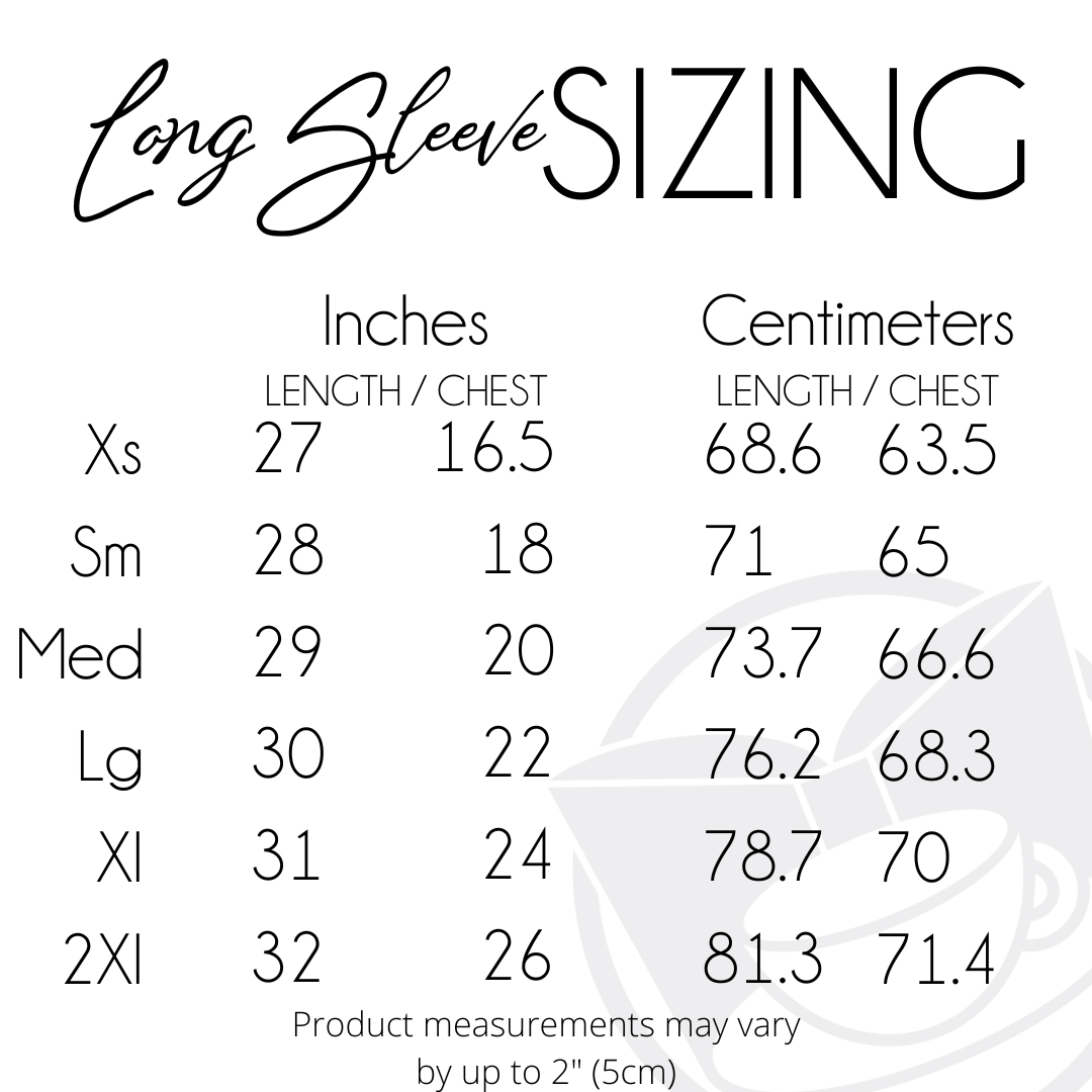 the size and measurements of a long sleeve shirt