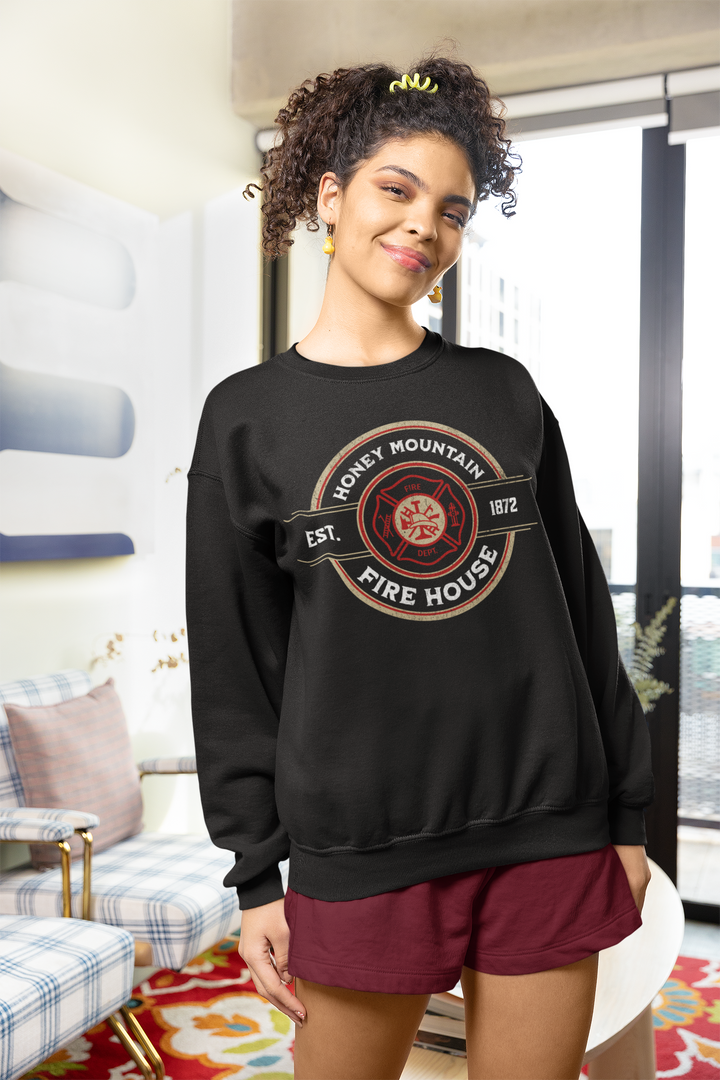 Laura Pavlov: Honey Mountain Fire House Unisex Sweatshirt - Novel Grounds