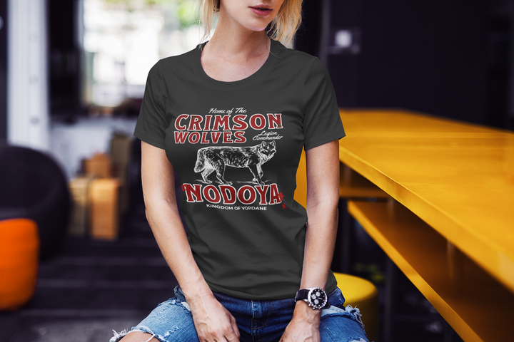 Ella Fields: Crimson Wolves Design Unisex t-shirt - Novel Grounds