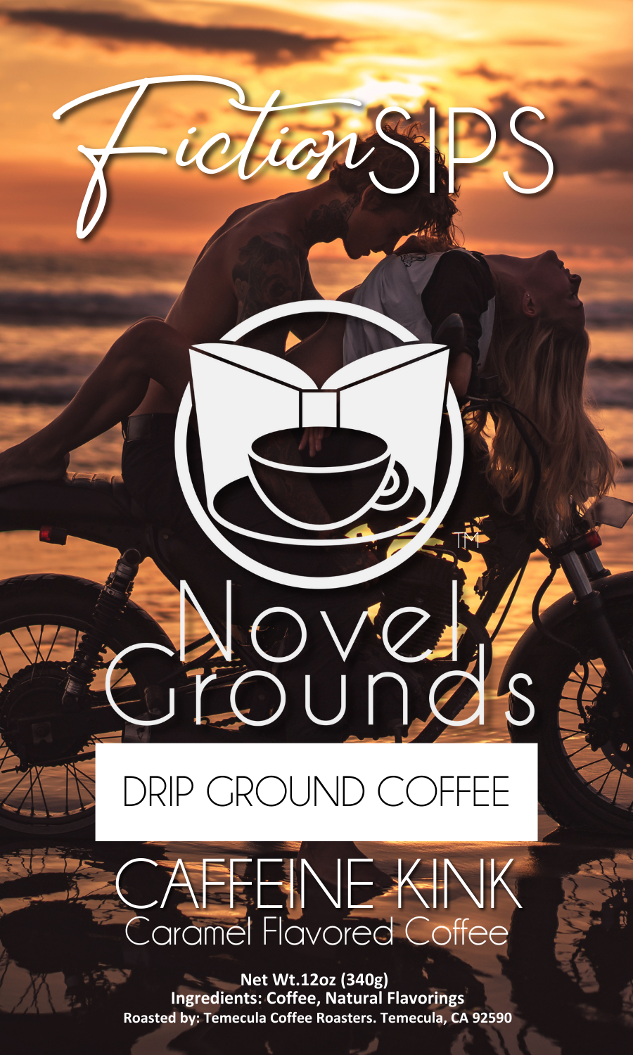 a poster for a coffee shop featuring two people on a bike
