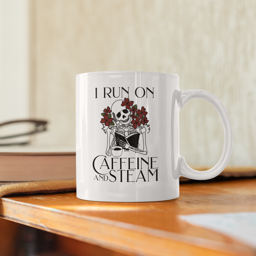 Caffeine and Steam White glossy mug - Novel Grounds